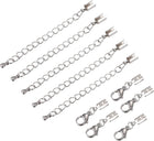 10Sets Fold Over Cord Ends with Lobster Claw Clasps & Extender Chain, 3mm Terminators Crimp Cap Clasp Tips for DIY Craft Making, Silver Tone