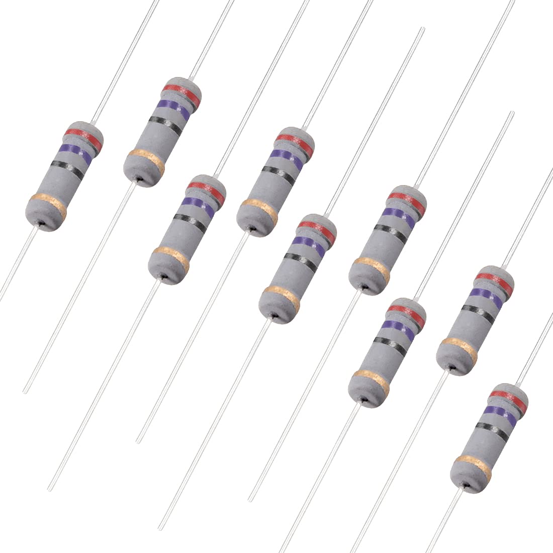 50Pcs 27 Ohm Resistor, 2W 5% Tolerance Carbon Film Resistors, 4 Bands for DIY Electronic Projects and Experiments