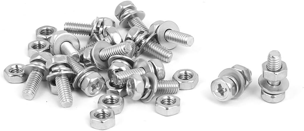 M4 x 12mm 304 Stainless Steel Phillips Hex Head Bolts Nuts w Washers 15 Sets