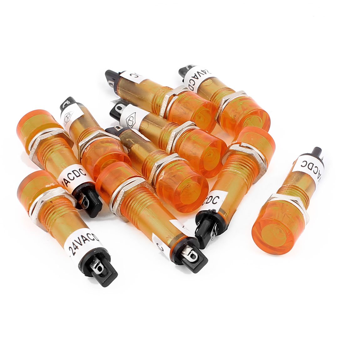 10 Pcs AC/DC 24V 2 Terminals Yellow Light Signal Threaded Indicator Lamp