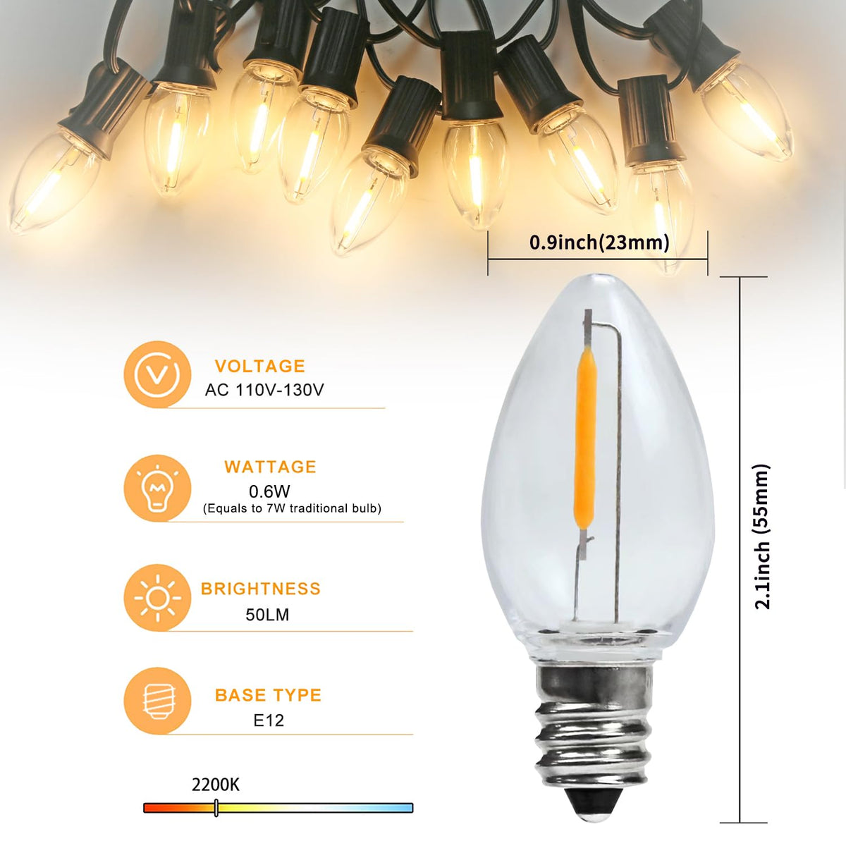 LinkMejor 8Pack LED Nachtlampen, C7 Breekbestendige Vervangende LED Lampen