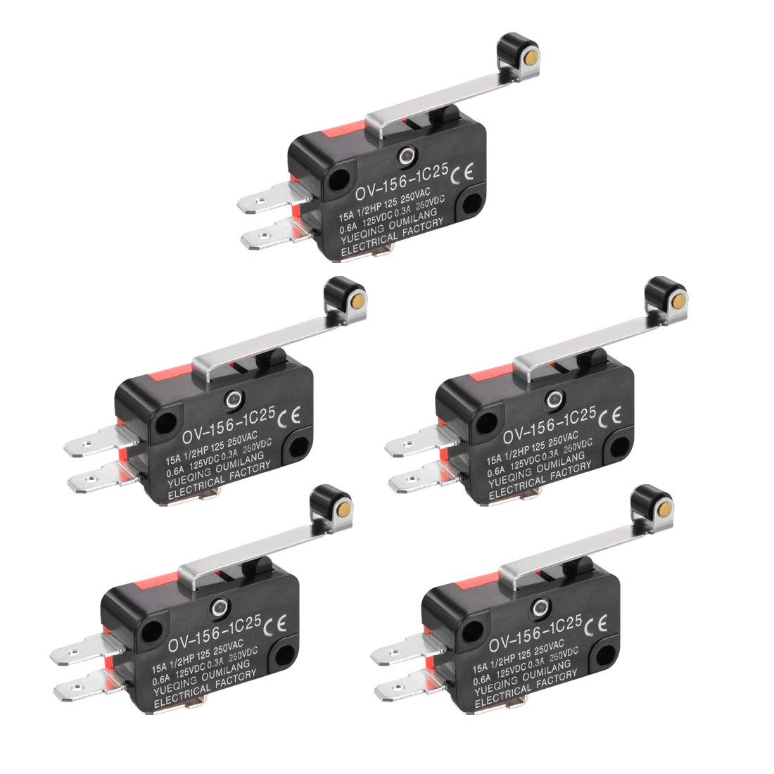 5PCS OV-156-1C25 15A 125/250VAC SPDT NO NC 3 Terminals Long Roller Lever Type Action Switches