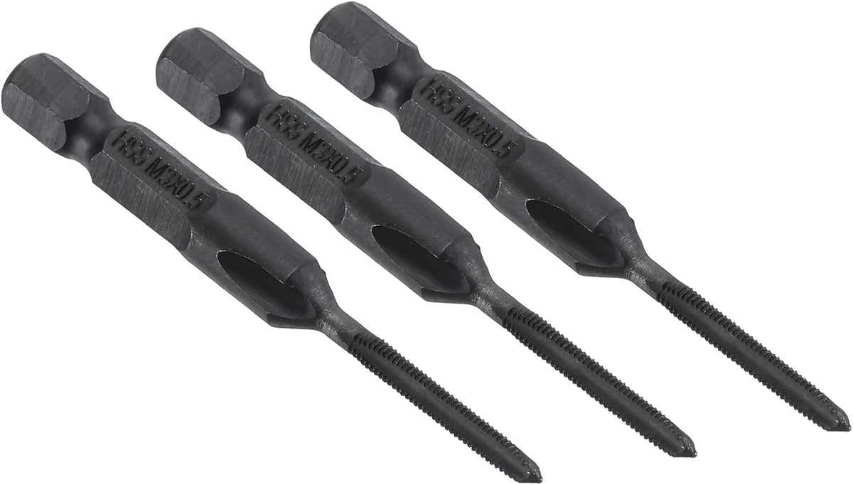 3pcs Straight Flute Thread Tap, M3 x 0.5 Metric Thread 1/4" Hex Shank Screw Threading Tapping Tool Thread Milling Machine Taps, High-Speed Steel 6542 (HSS 6542)