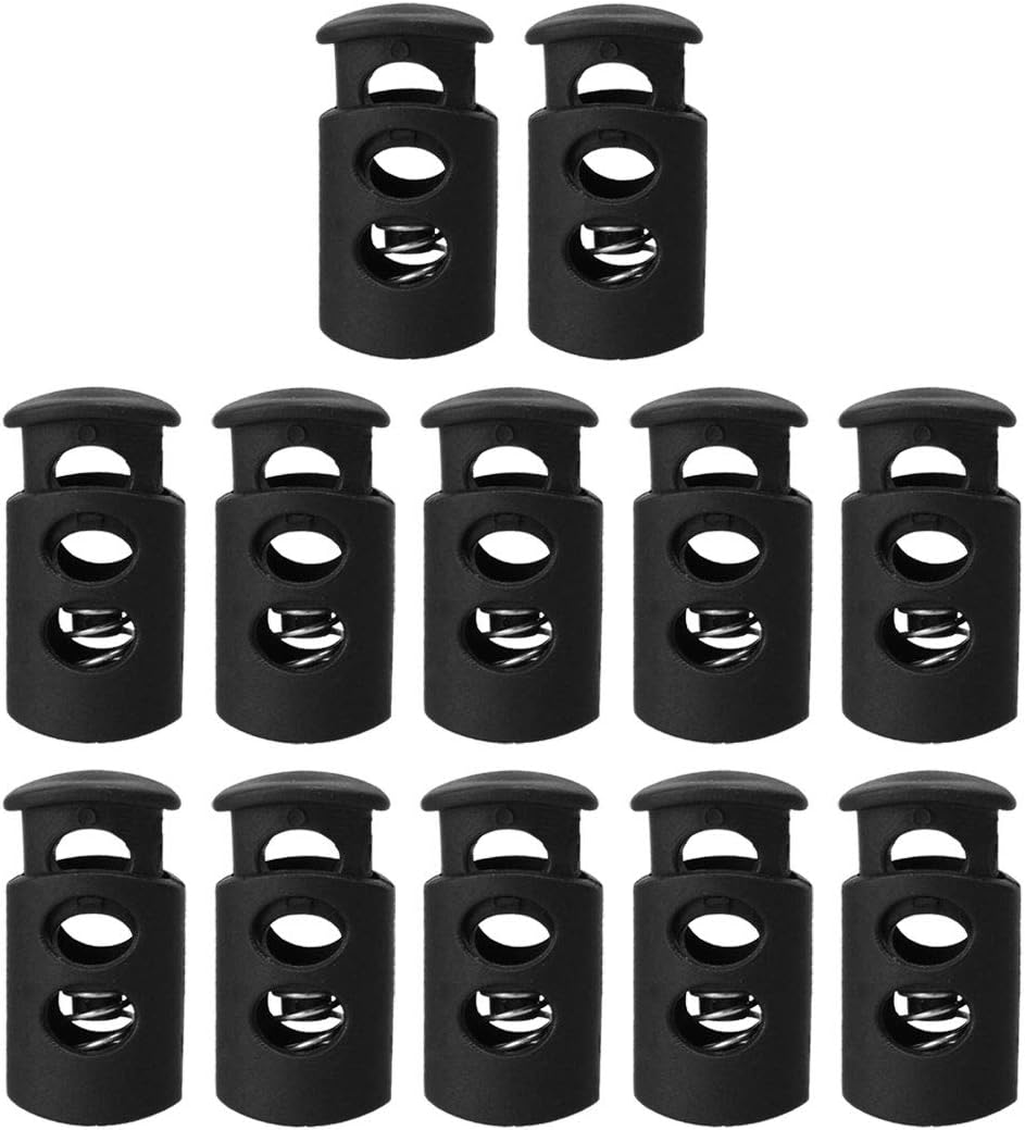 LinkMejor 12 Pcs Black Plastic Cord Lock Stopper End Spring Toggle Fastener Slider Organizer for Clothing