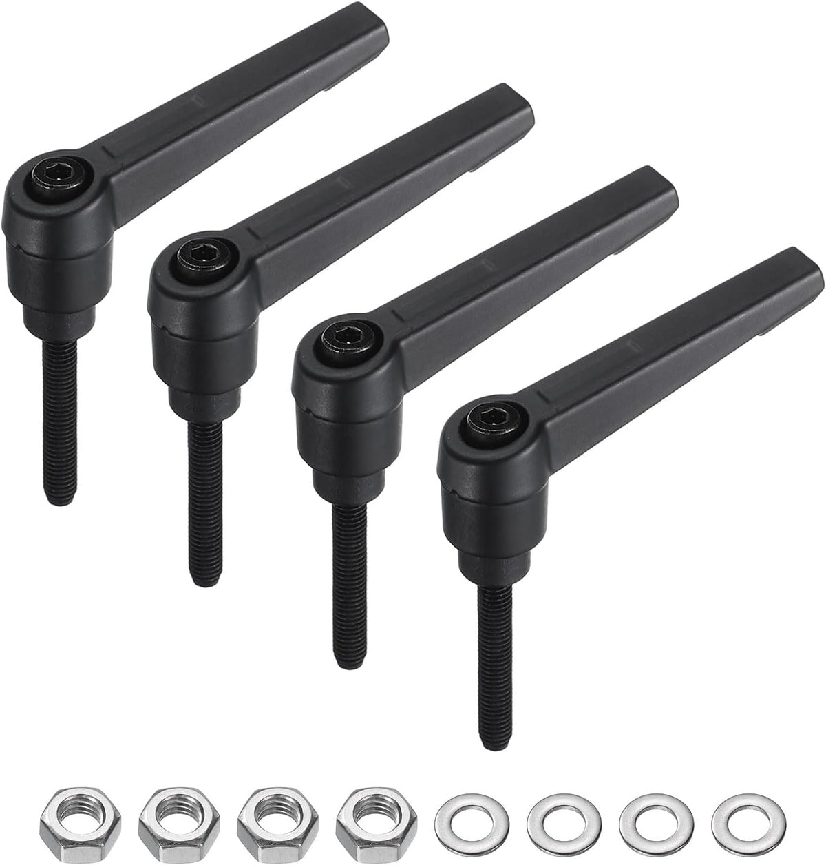 4pcs Lever Adjustable Handles M5 x 32mm Metric Male Thread with Nuts Washers, Level Clamping Handle Set Hand Stud Knobs Rotating Screw Handles Bolts with Locking Lever, Black