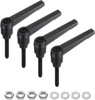 4pcs Lever Adjustable Handles M5 x 32mm Metric Male Thread with Nuts Washers, Level Clamping Handle Set Hand Stud Knobs Rotating Screw Handles Bolts with Locking Lever, Black