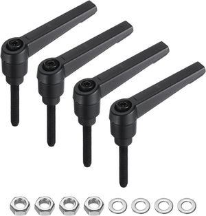 4pcs Lever Adjustable Handles M5 x 32mm Metric Male Thread with Nuts Washers, Level Clamping Handle Set Hand Stud Knobs Rotating Screw Handles Bolts with Locking Lever, Black