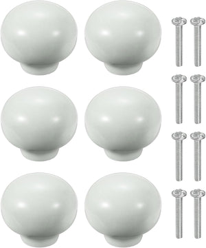 6 Pack Ceramic Cabinet Knobs, 1.3 Inch Round Ceramic Drawer Knob Dresser Pulls with Mounting Screws Knobs Modern Furniture Handles for Kitchen Closet Cupboard, Light Gray
