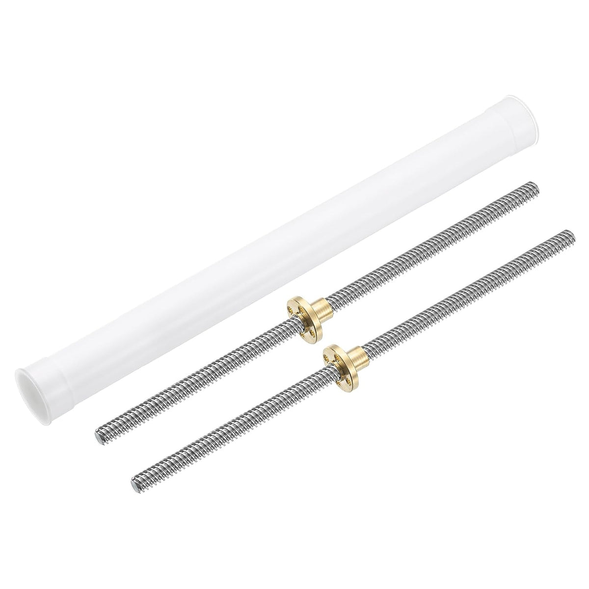 2Pcs 280mm Tr8x2 Lead Screw with Brass Nut (Acme Thread, 2mm Pitch, 1 Starts, 2mm Lead), 304 Stainless Steel Screw Bar Printer Upgrade Parts with Plastic Packaging Tube, Silver