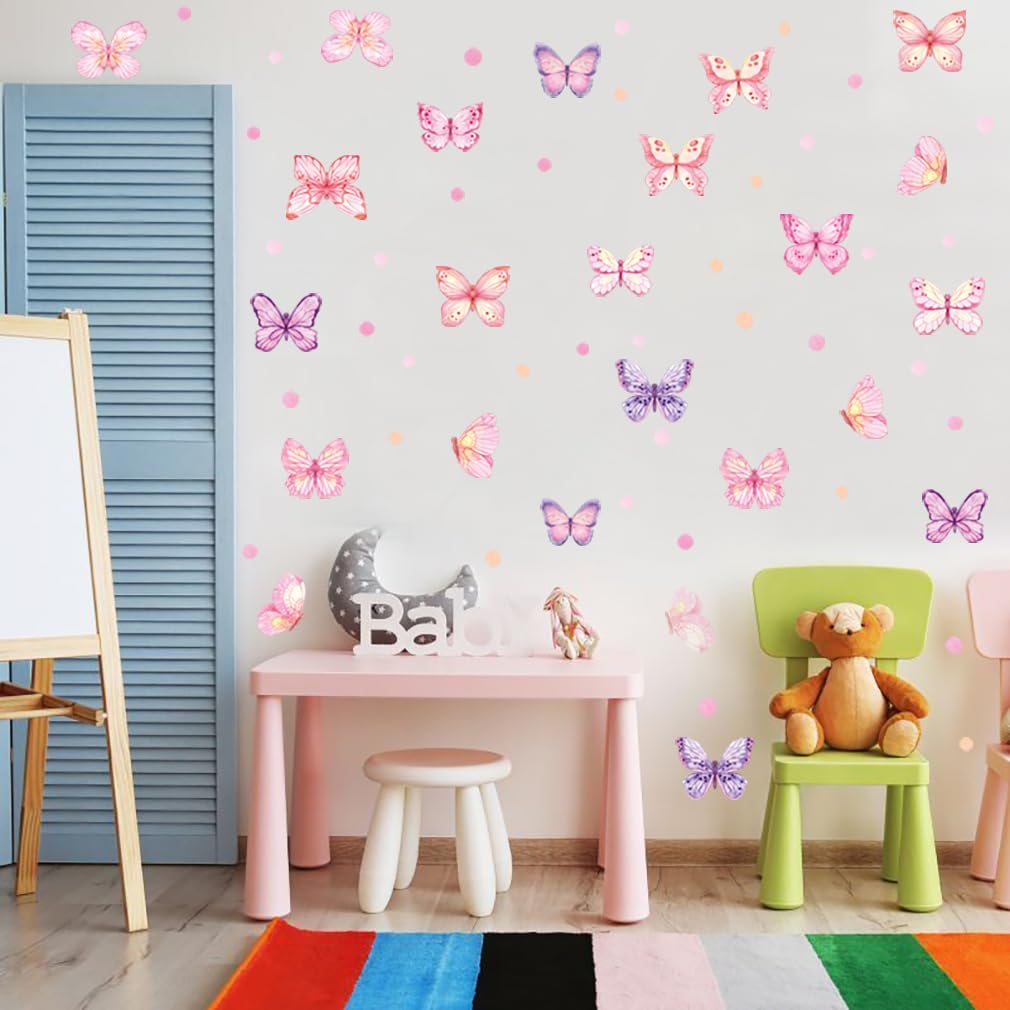 LinkMejor Papel de Parede de Borboleta Rosa, Plot Dots Papel de Parede para Quarto