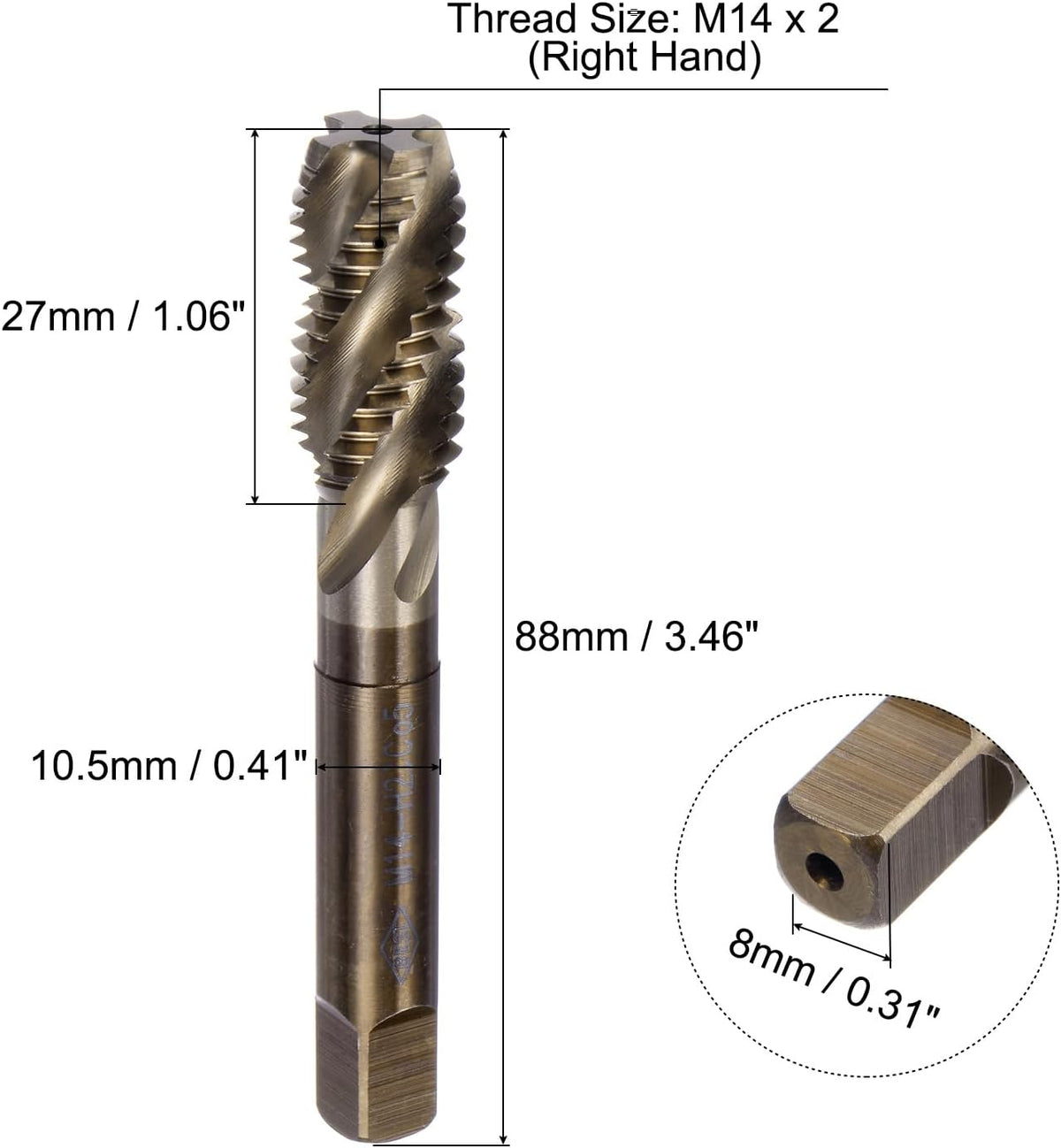 Metric Spiral Flute Thread Taps, M20 x 2.5 H2 Avvitatore di Trattamento, Strumenti di Trattamento Macchina per Riparazione del Meccanico (M35 Cobalto Acciaio a Velocità Elevata (HSS-CO), Non Rivestito)