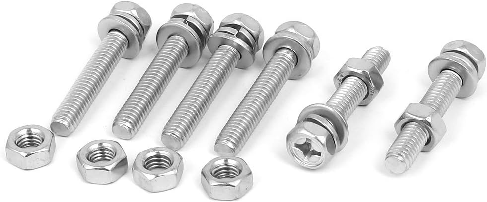 M6 x 35mm 304 Stainless Steel Phillips Hex Head Bolts Nuts w Washers 6 Sets