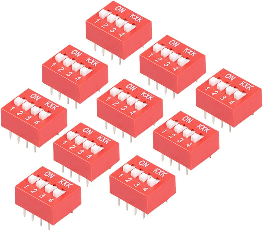 10 Pcs Pink DIP Switch 1 2 3 4 Positions 2.54mm Pitch for Circuit Breadboards PCB
