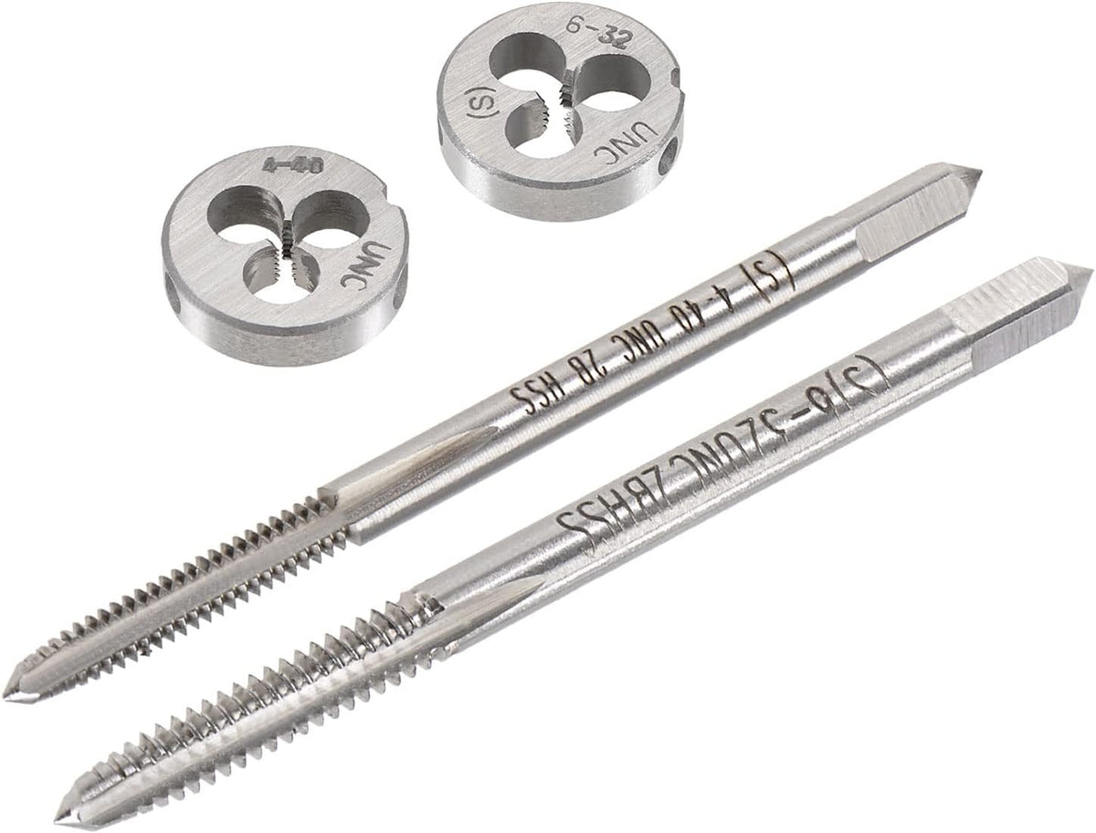4-40 UNC, 6-32 UNC Tap and Die Set, HSS Thread Tap with Round Threading Die, Right Hand