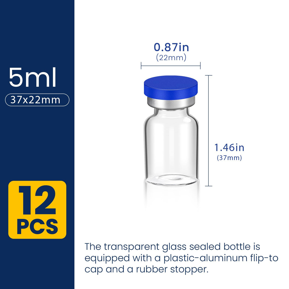 LinkMejor 5ML Steril Vial, Enjeksiyon İçin Cam Boş Vial, 12 Adet Paket