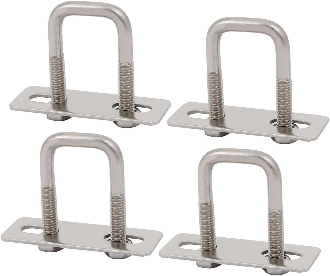 4pcs M6 20mm Inner Width 304 Stainless Steel Square U Bolt w Hex Nut Plate