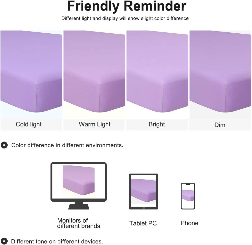 Fitted Sheet Only, Solid Color Fitted Bed Sheet with 15 Inch Large Pocket - Comfortable and Soft Purple King