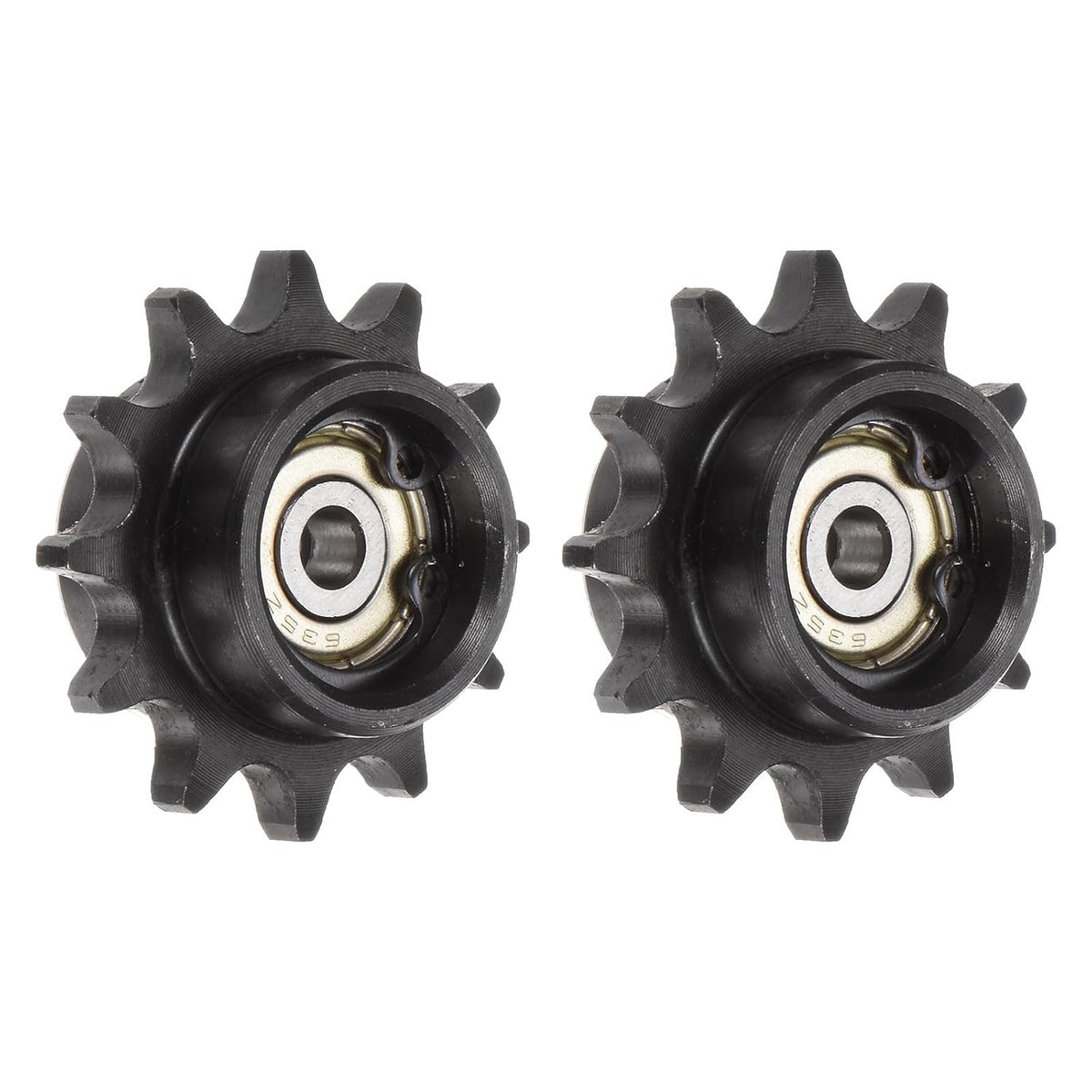 2pcs DIN(ISO) 06B Roller Chain Idler Sprocket 5mm Bore, 3/8" Pitch, Hardened 12 Tooth Tensioner Sprocket, Insert 2 Bearings