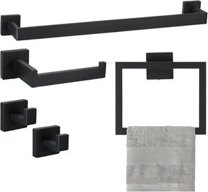 5 Stück Badezimmer-Hardware-Set, 23,6 Zoll Stahl-Türsockel-Set, Toilettenpapierhalter, 2 Handtuchhaken, Wandmontierte Badezimmer-Flottingschränke in Schwarz