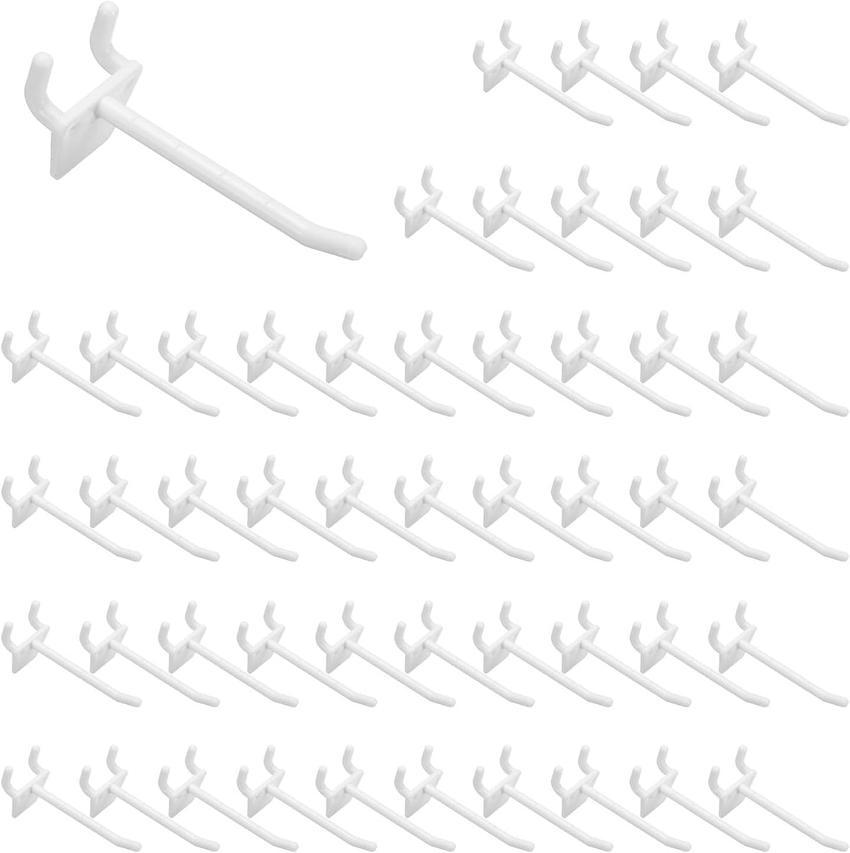 50 Pcs Pegboard Hooks, 3 Inch Durable Plastic Pegboard Display Hooks Peg Board Organizer Accessories for Garage Craft Organization Wall Shop Gridwall Jewelry, White