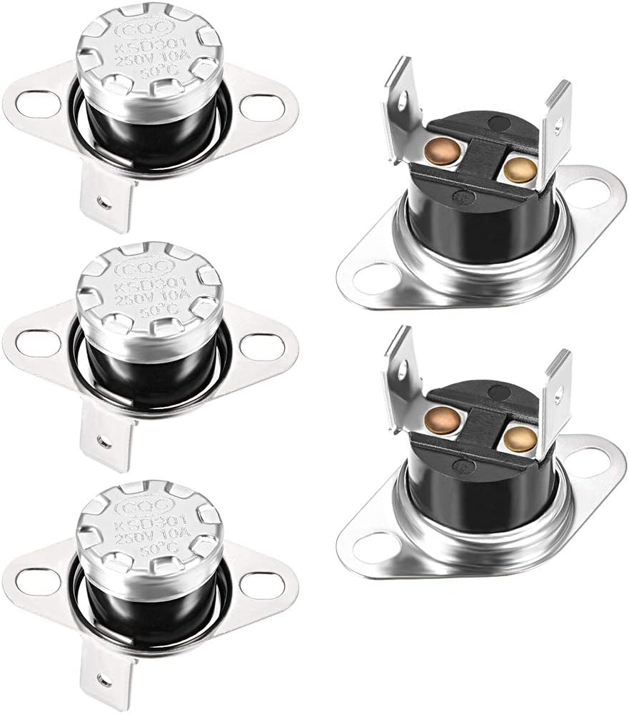 KSD301 Thermostat 50°C/122°F Normally Open N.O Adjust Snap Disc Temperature Switch for Microwave,Oven,Coffee Maker 5pcs