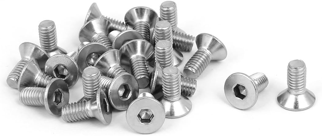 M6x14mm 304 Stainless Steel Flat Head Hex Socket Screws Fastener DIN7991 25pcs