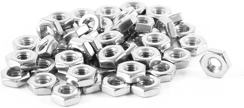 Hex Nuts, 8#-32 UNC 304 Stainless Steel Thread Hexagon Nut 50pcs