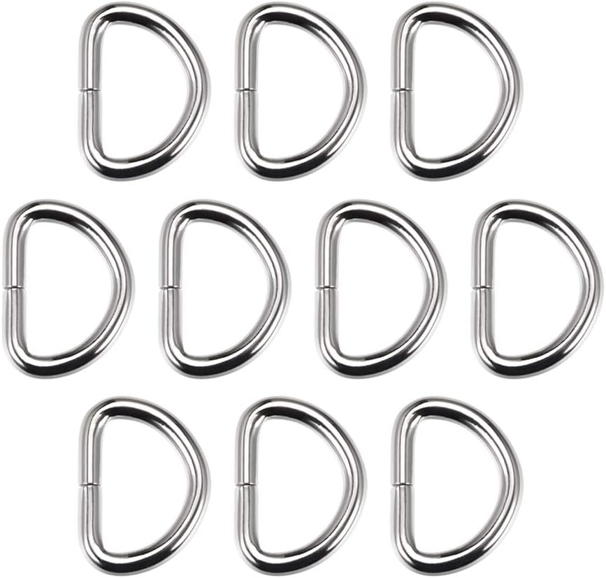 LinkMejor 10pcs Metal D Ring 1"(25mm) D-Rings Buckle for Hardware Bags Belts Craft DIY Accessories Silver Tone