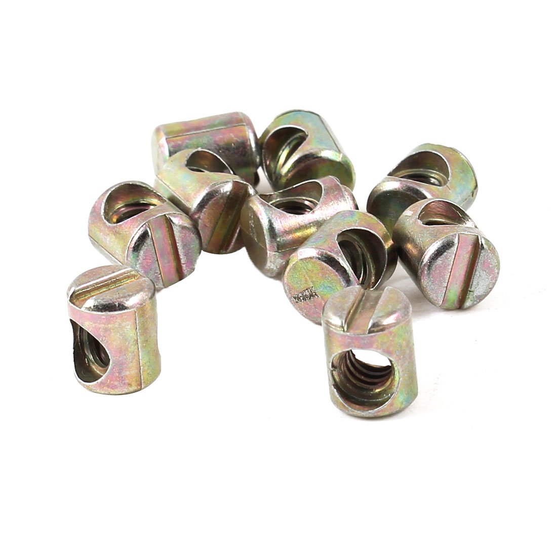 Barrel Bolts Cross Dowel Slotted Furniture Nut for Beds Chairs 4.5 x 10mm 10 Pcs Bronze Tone