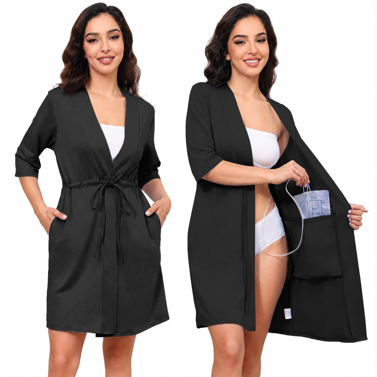 LinkMejor Kaos Puncak Drawstring Post Surgeri Mastectomy dengan 4 Tas Drain