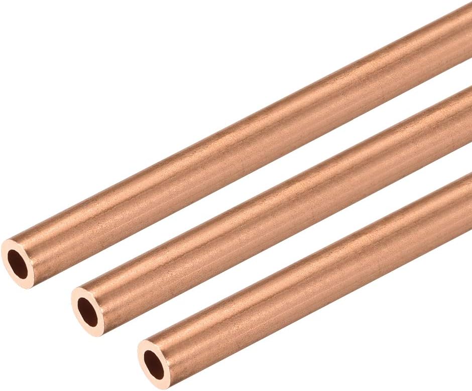 Copper Round Tube, 5mm OD 1mm Wall Thickness 300mm Long Straight Pipe Tubing 3 Pcs