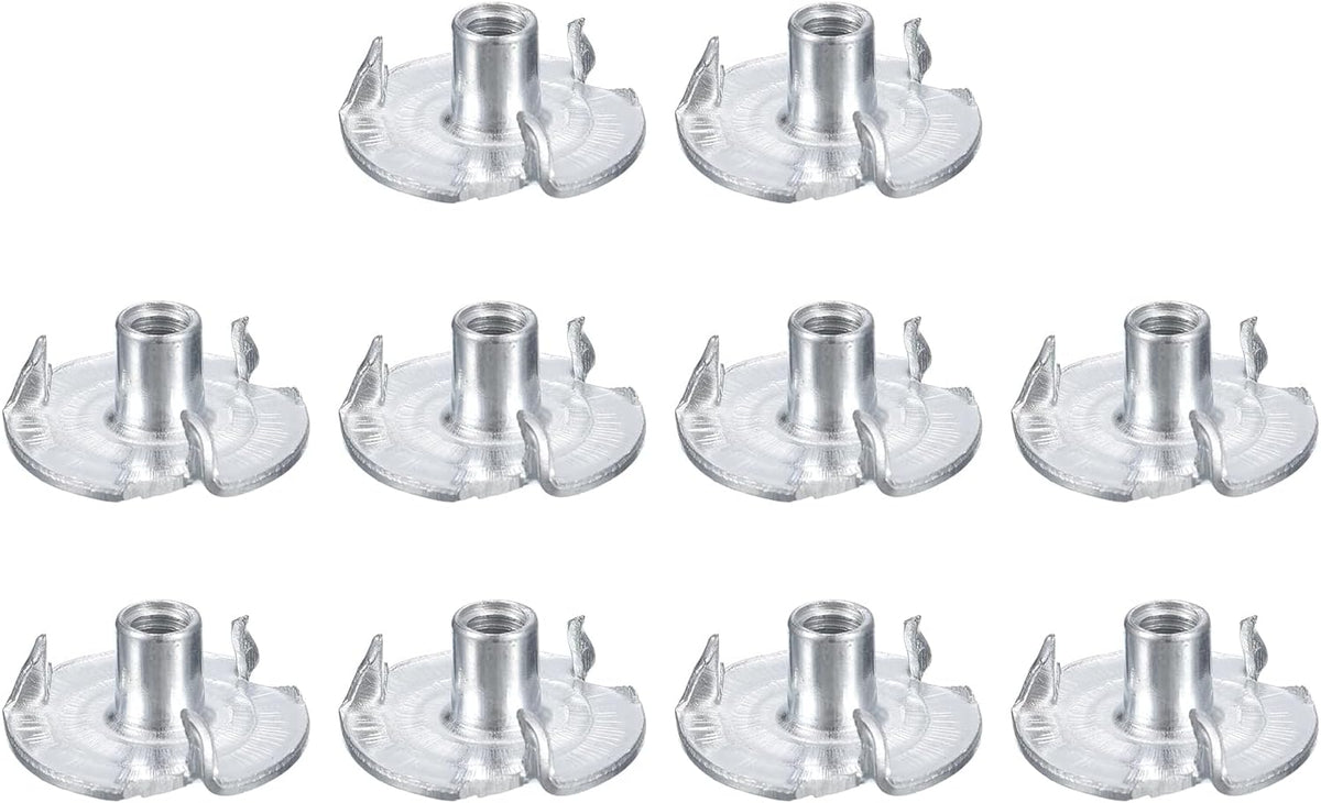 #8-32 T-Nuts, Zinc-Plated Carbon Steel 3-Pronged Tee Nuts Threaded Inserts for Climbing Holds and Wood Working, White 21Pcs