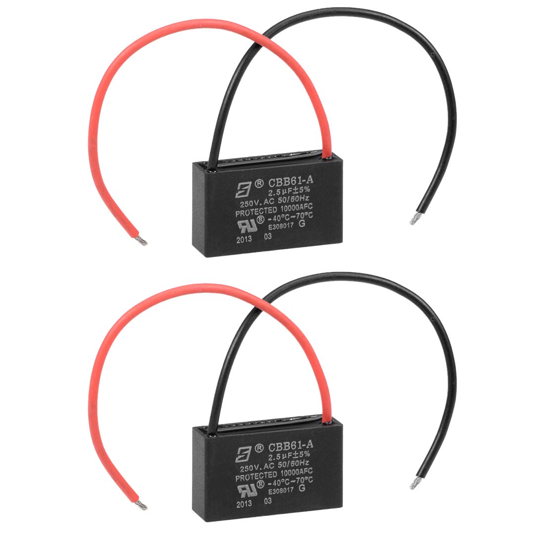 Ceiling Fan Capacitor CBB61 2.5uF 450V AC 2 Wires Metalized Polypropylene Film Capacitors 37x16x30mm for Water Pump Motor Generator, Pack of 2