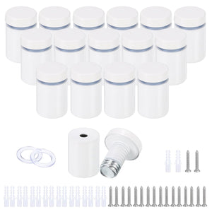 16 Pcs 3/4"x1-1/4" Standoff Screws, Stainless Steel Bathroom Mirror Wall Mounting Hardware Kit with Screws & Anchors for Acrylic Glass Sign Advertising Picture Frame, White