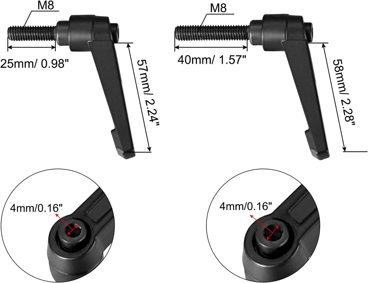 M8 25mm และ 40mm Handle Clamping Lever Thread Push Button Ratchet Male Threaded Stud 4ชิ้น