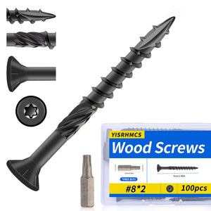 #8 x 2 Inchi Bantuan Kayu, 100 PCS, Berlapis Epoxy Hitam Bahan Logam Karbon Tangguh Anti Kerasi dengan Bit Torx T25 untuk Pergorangan Luar Ruang Jaring Kayu