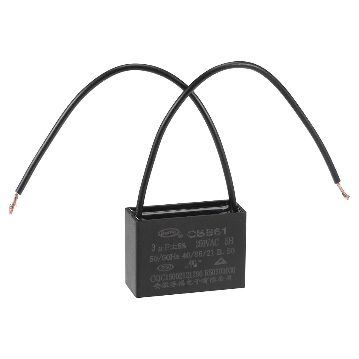Ceiling Fan Capacitor CBB61 3uF 250V AC 2 Wires Metallized Polypropylene Film Capacitor 37x26x15mm for Electric Fan Pump Motor Generator