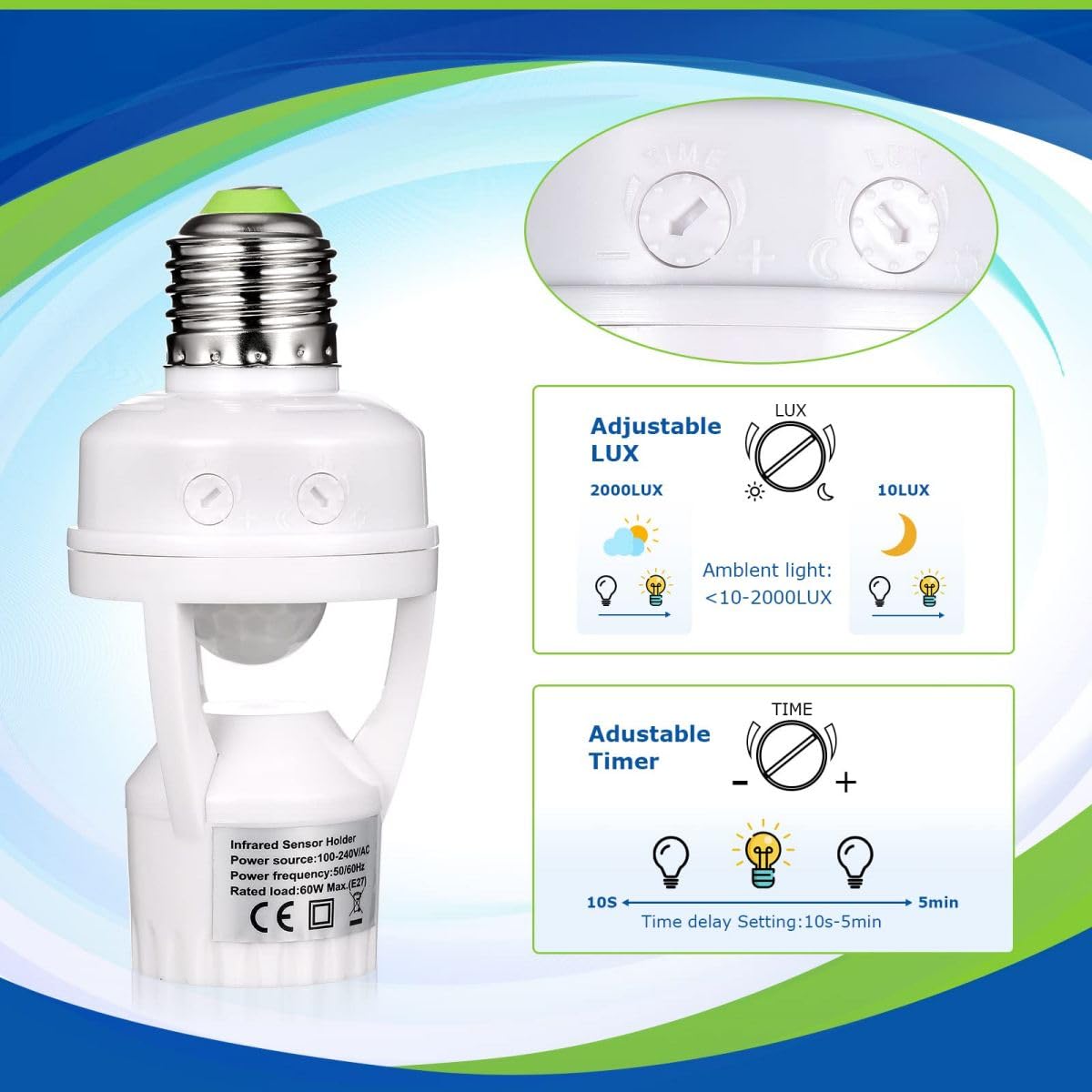 Zasilacz do żarówki z czujnikiem ruchu PIR Smart Screw w gniazdu żarówki, kompatybilny z adapterem E26/E27, automatyczne sterowanie, do garażu i pomieszczeń magazynowych (4 sztuki)