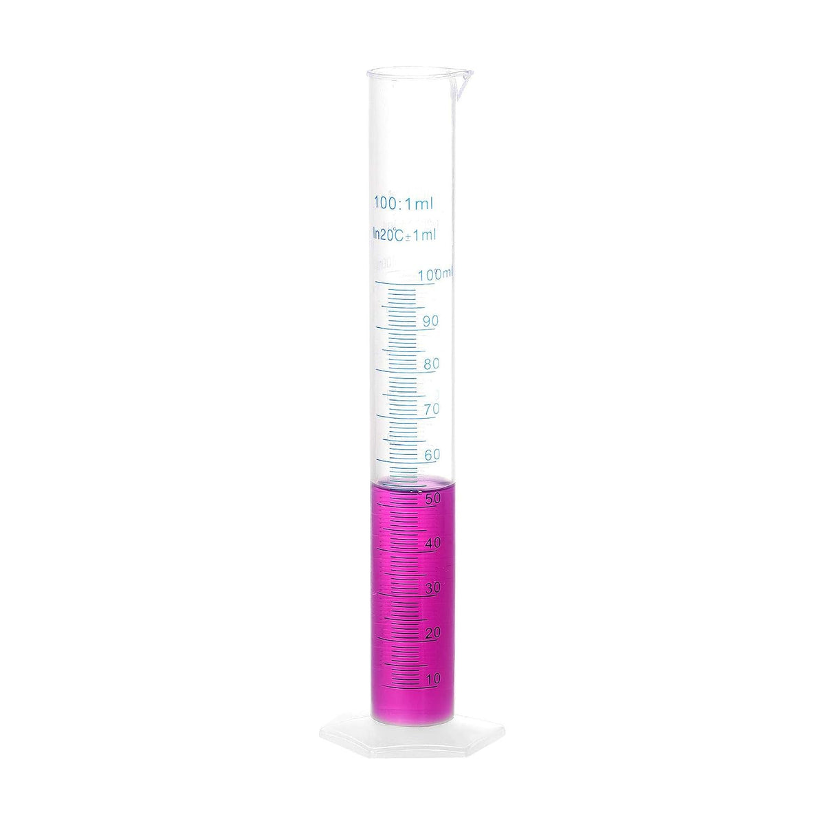 Plastic Graduated Cylinder, 100ml Measuring Cylinder, Science Test Tube Beakers, 2-Sided Metric Marking, Clear Hex Base for Lab Home