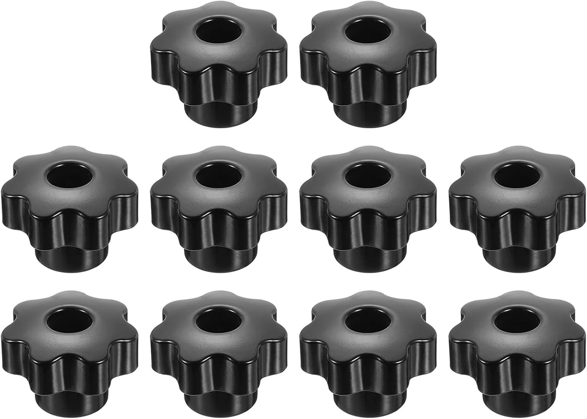 10pcs Clamping Star Knobs M8 Metric Female Thread 40mm 7-Point Star Plastic Head Through Hole Brass Insert Screw-in Threaded Hand Knob Handles Jig Knobs, Black