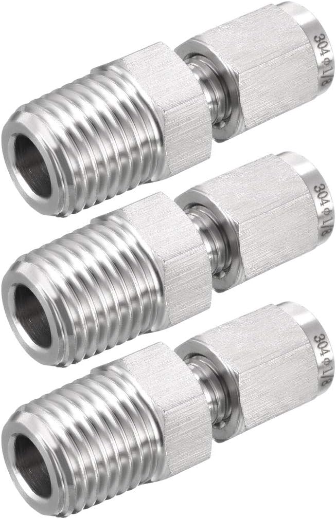 Compression Tube Fitting, 1/4 NPT Male x Ф1/8" Tube OD with Double Ferrules 3pcs