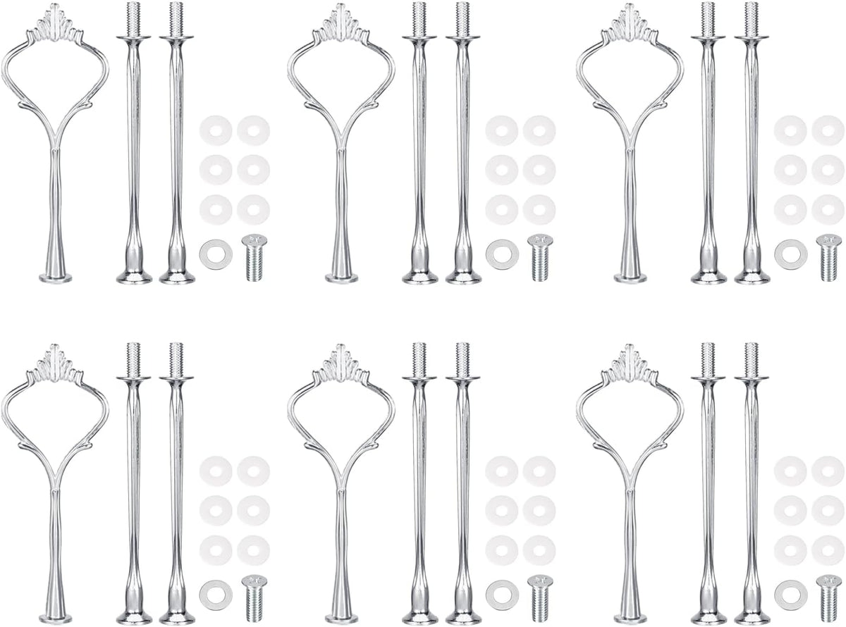 8 Set Cake Tray Stand Handle Cupcake Dessert Plate Hardware Fitting Holder Rod Stand Handle for Cake Stand Wedding Party, 3-Tiers Crown Silver