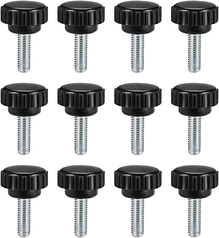 M6 x 15mm Metric Male Thread Knurled Clamping Knobs Grip Thumb Screw on Type Plastic Threaded Hand Bolt Knobs Black 12 Pcs