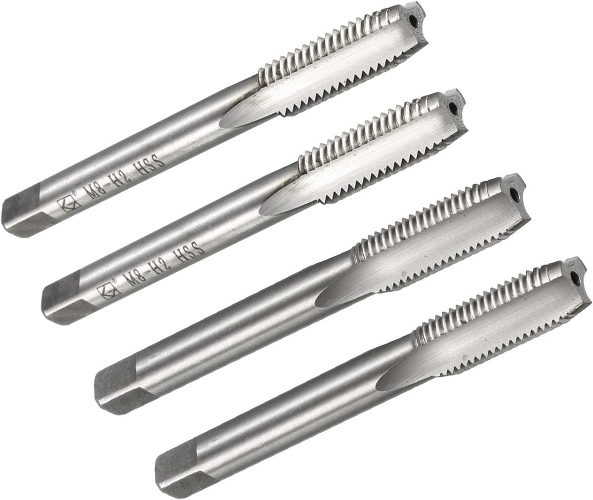 Metric Machine Tap Set M8 and M10 H2 High Speed Steel HSS Uncoated 3 Straight Flutes Thread Tapping DIY Tool 4pcs