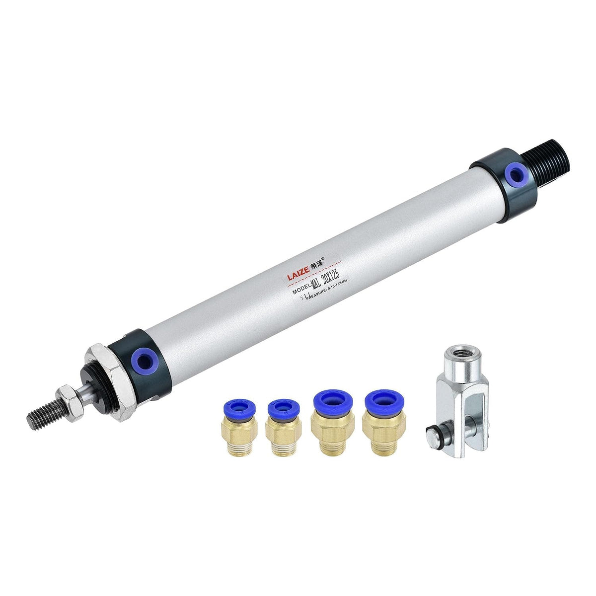Pneumatic Air Cylinder 20mm Bore 125mm Stroke with Y Connector and Quick Fittings, MAL 20x125, for Automatic Equipment