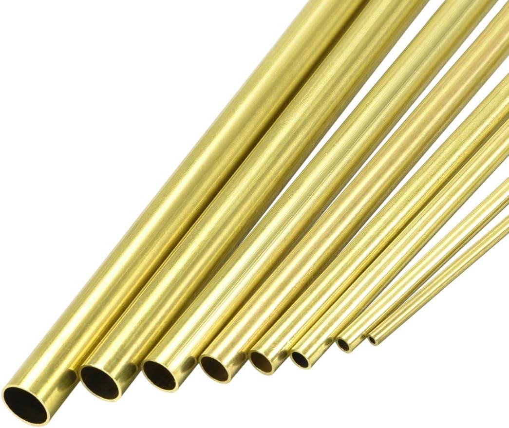 Brass Tube, 2.5mm 3.5mm 4.5mm 5.5mm 6.5mm 7.5mm 8.5mm 9.5mm OD x 0.5mm Wall Thickness 300mm Length Seamless Round Pipe Tubing, Pack of 8
