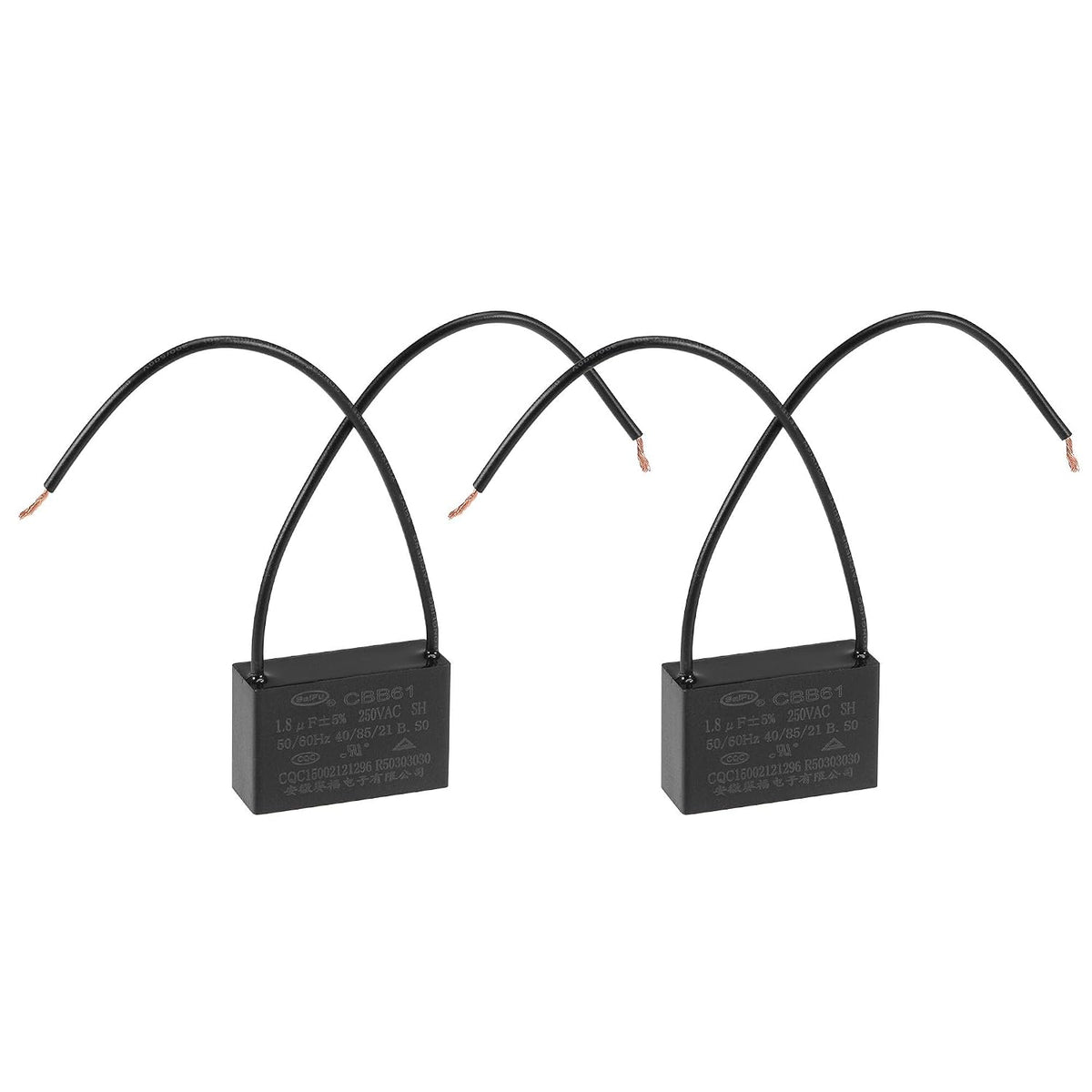 Ceiling Fan Capacitor CBB61 1.8uF 250V AC 2 Wires Metallized Polypropylene Film Capacitor 37x24x13mm for Electric Fan Pump Motor Generator 2Pcs