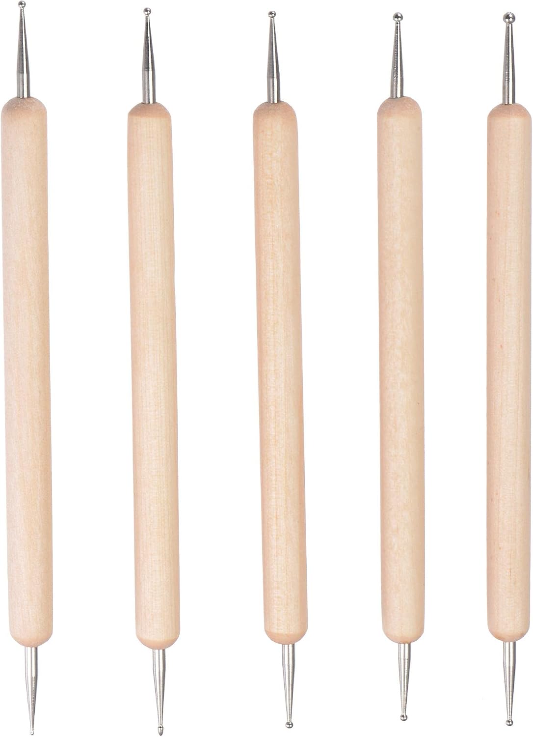 LinkMejor 5-Pack Dotting Tools, Clay Sculpture Double-Sided Wooden Ball Stylus for Modeling Embossing Art