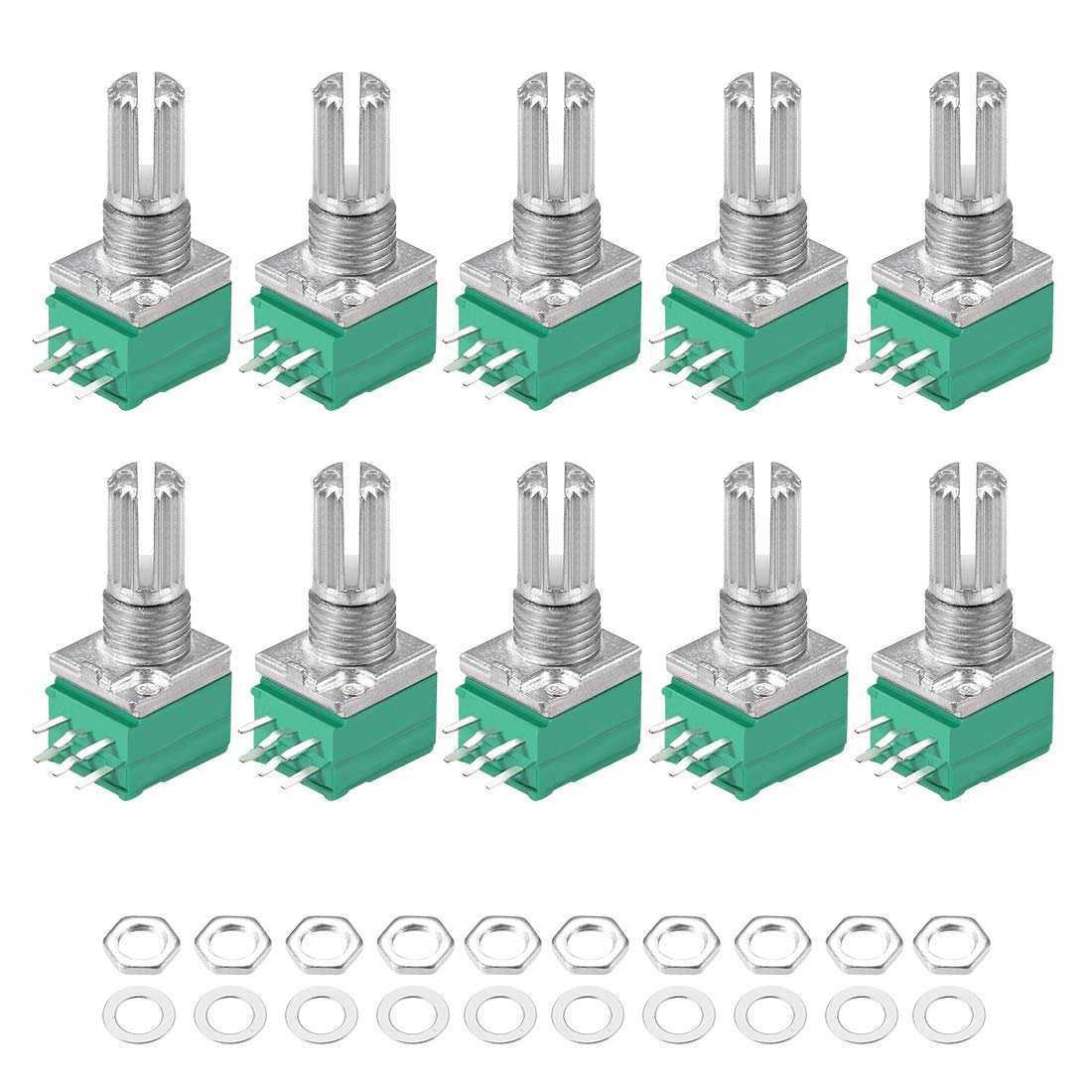 Potentiometer B5K Ohm Variable Resistors Double Turn Rotary Carbon Film Taper RV097NS 10pcs