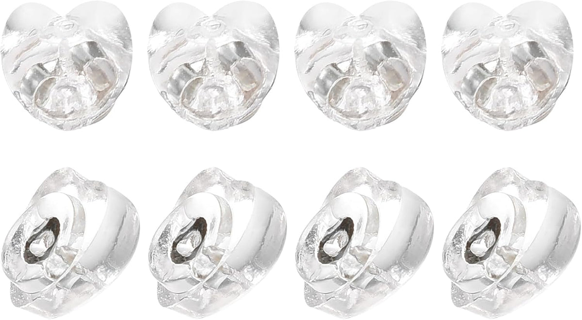 8Pcs Silicone Earring Backs, Soft Clear Earring Stoppers Replacement Heart Shape Earring Backs for Studs Fish Hook Earrings, 3.8mm Silver